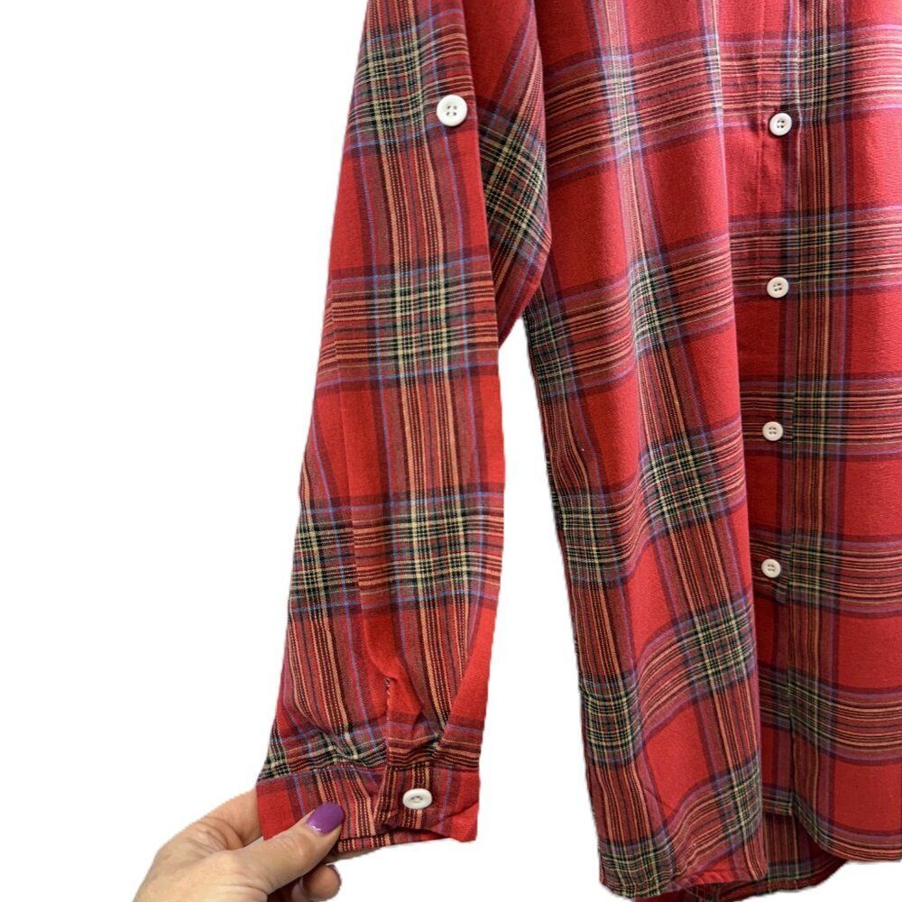 Long Sleeve Festive Lightweight Plaid Shirt/Blouse Red